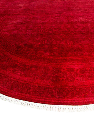 Modern Overdyed Hand Knotted Wool Red Round Area Rug 6' 1" x 6' 1"