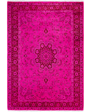 Overdyed Hand-Knotted Wool Modern-Contemporary Pink Area Rug 4' 7" x 6' 10"