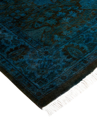 Modern Overdyed Hand Knotted Wool Blue Runner 3' 1" x 12' 5"