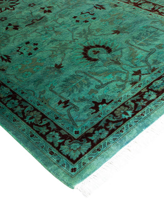 Modern Overdyed Hand Knotted Wool Green Runner 2' 6" x 12' 4"