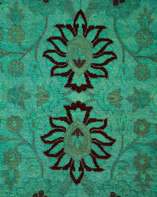 Modern Overdyed Hand Knotted Wool Green Runner 2' 6" x 12' 4"