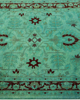 Modern Overdyed Hand Knotted Wool Green Runner 2' 6" x 12' 4"