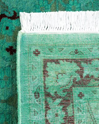 Modern Overdyed Hand Knotted Wool Green Runner 2' 6" x 12' 4"