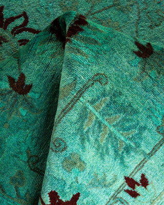 Modern Overdyed Hand Knotted Wool Green Runner 2' 6" x 12' 4"