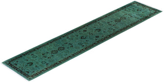 Modern Overdyed Hand Knotted Wool Green Runner 2' 6" x 12' 4"