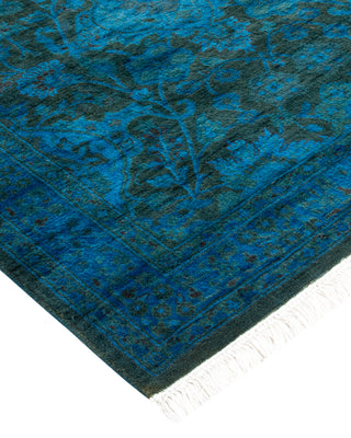 Modern Overdyed Hand Knotted Wool Blue Runner 2' 7" x 9' 3"