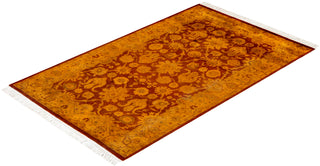 Modern Overdyed Hand Knotted Wool Gold Area Rug 3' 2" x 5' 1"