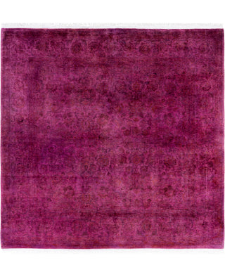 Contemporary Overdyed Wool Hand Knotted Purple Round Area Rug 6' 1" x 6' 3"