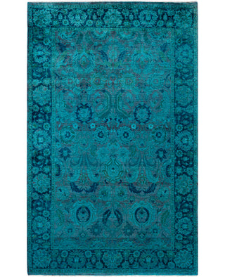 Overdyed Hand-Knotted Wool Modern-Contemporary Blue Area Rug 4' 7" x 6' 10"