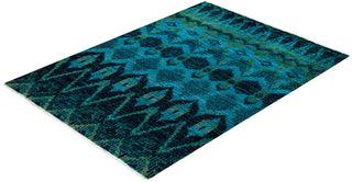Overdyed Hand-Knotted Wool Modern-Contemporary Blue Area Rug 4' 1" x 5' 9"