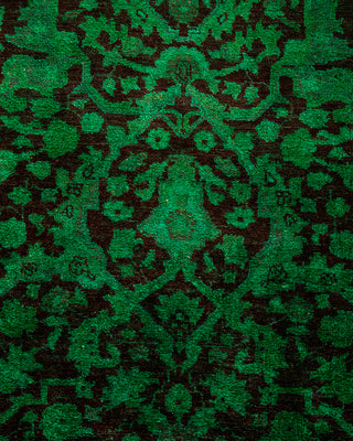 Modern Overdyed Hand Knotted Wool Green Runner 2' 7" x 11' 9"