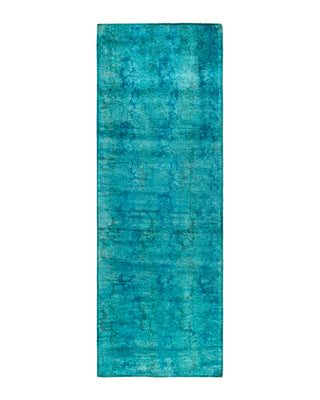 Contemporary Overyed Wool Hand Knotted Blue Runner 2' 8" x 7' 10"