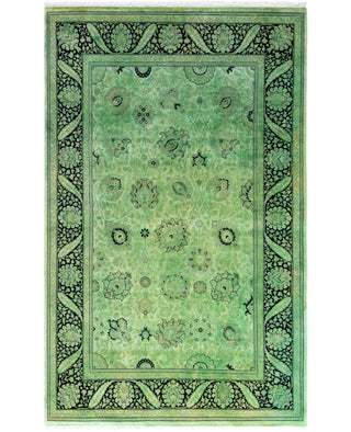 Overdyed Hand-Knotted Wool Modern-Contemporary Green Area Rug 5' 1" x 8' 2"