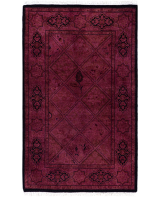 Overdyed Hand-Knotted Wool Modern-Contemporary Purple Area Rug 2' 8" x 4' 3"