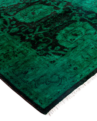 Contemporary Overyed Wool Hand Knotted Green Runner 2' 8" x 14' 0"