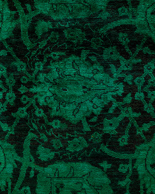 Contemporary Overyed Wool Hand Knotted Green Runner 2' 8" x 14' 0"