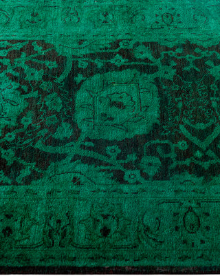 Contemporary Overyed Wool Hand Knotted Green Runner 2' 8" x 14' 0"