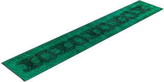 Contemporary Overyed Wool Hand Knotted Green Runner 2' 8" x 14' 0"