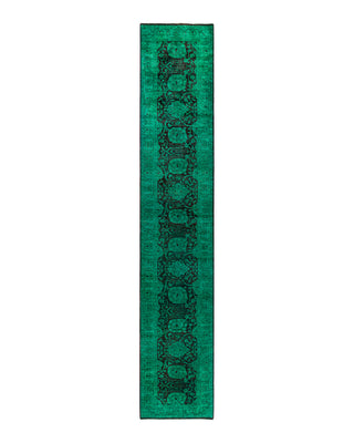 Contemporary Overyed Wool Hand Knotted Green Runner 2' 8" x 14' 0"