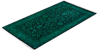 Modern Overdyed Hand Knotted Wool Green Area Rug 3' 1" x 5' 5"