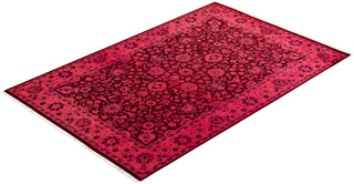 Modern Overdyed Hand Knotted Wool Pink Area Rug 4' 2" x 6' 4"