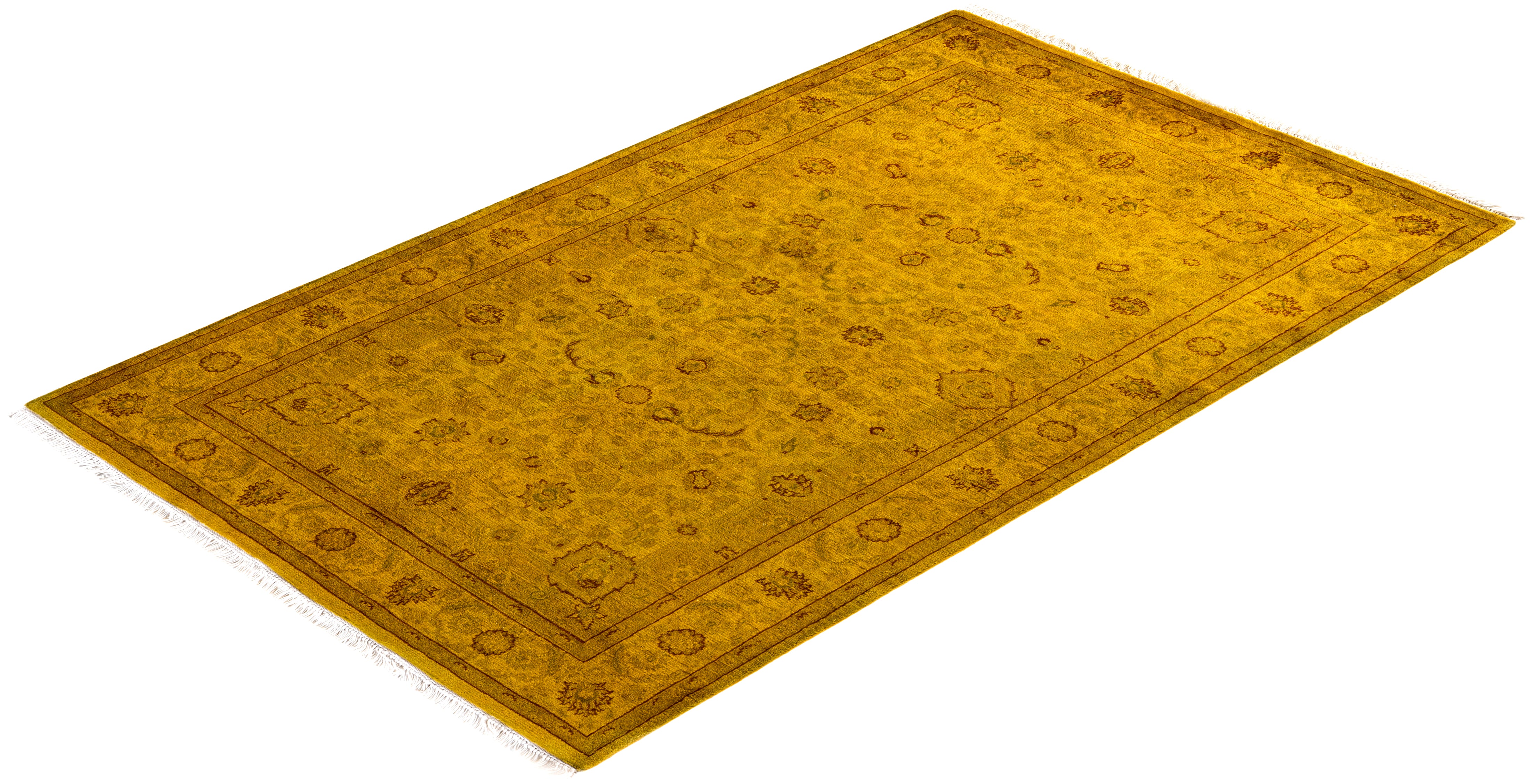 Contemporary Hand-Knotted Overdyed Yellow Area Rug 3' 0