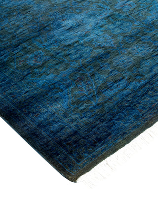 Modern Overdyed Hand Knotted Wool Blue Runner 2' 6" x 9' 4"