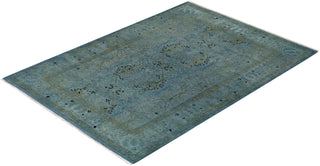 Contemporary Hand-Knotted Overdyed Gray Round Area Rug 4' 3" x 6' 0"