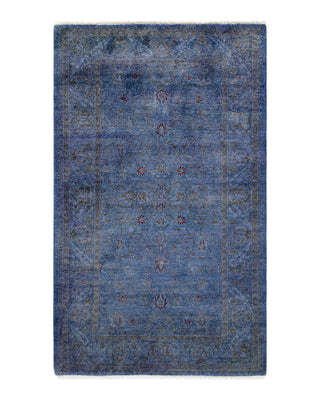 Contemporary Fine Vibrance Blue Wool Area Rug 3' 1" x 5' 3"