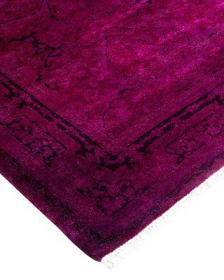 Modern Overdyed Hand Knotted Wool Purple Runner 2' 7" x 11' 10"