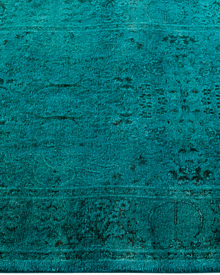 Contemporary Overyed Wool Hand Knotted Blue Runner 2' 6" x 9' 6"