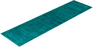 Contemporary Overyed Wool Hand Knotted Blue Runner 2' 6" x 9' 6"