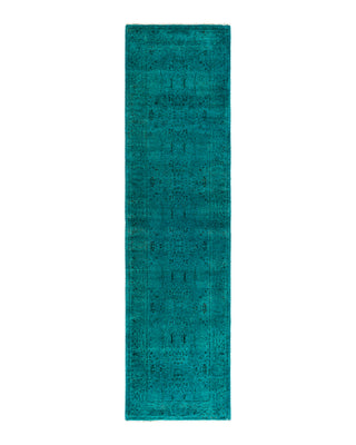 Contemporary Overyed Wool Hand Knotted Blue Runner 2' 6" x 9' 6"