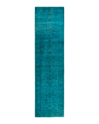 Contemporary Overyed Wool Hand Knotted Blue Runner 2' 8" x 10' 4"
