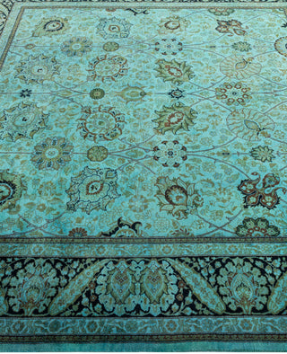 Contemporary Overdyed Wool Hand Knotted Green Round Area Rug 6' 1" x 6' 3"