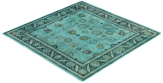 Contemporary Overdyed Wool Hand Knotted Green Round Area Rug 6' 1" x 6' 3"
