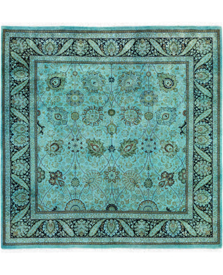 Contemporary Overdyed Wool Hand Knotted Green Round Area Rug 6' 1" x 6' 3"