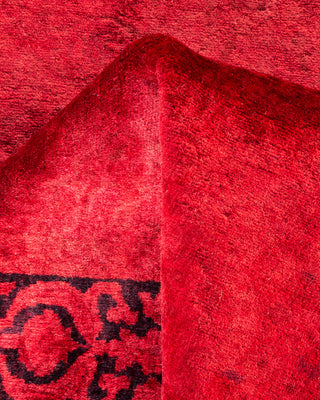 Contemporary Hand Knotted Overdyed Red Runner 2' 8" x 12' 3"