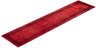 Contemporary Hand Knotted Overdyed Red Runner 2' 8" x 12' 3"