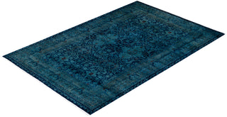 Modern Overdyed Hand Knotted Wool Navy Area Rug 4' 7" x 6' 9"