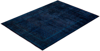 Modern Overdyed Hand Knotted Wool Blue Area Rug 4' 2" x 5' 7"