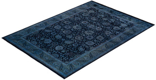 Modern Overdyed Hand Knotted Wool Blue Area Rug 6' 3" x 8' 9"
