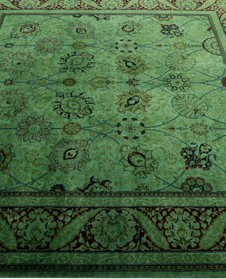 Contemporary Overdyed Wool Hand Knotted Green Round Area Rug 6' 1" x 6' 3"