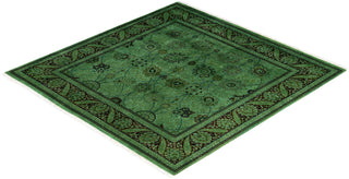 Contemporary Overdyed Wool Hand Knotted Green Round Area Rug 6' 1" x 6' 3"