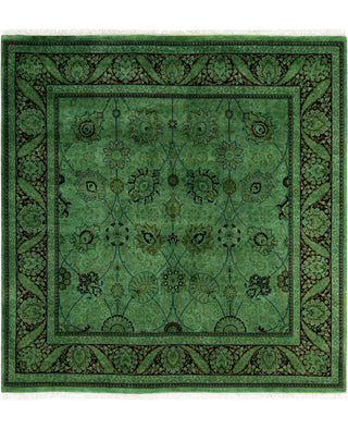 Contemporary Overdyed Wool Hand Knotted Green Round Area Rug 6' 1" x 6' 3"