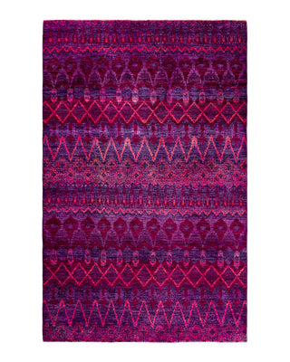 Contemporary Overyed Wool Hand Knotted Purple Area Rug 6' 0" x 9' 4"