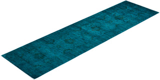 Contemporary Hand-Knotted Overdyed Blue Runner 2' 7" x 10' 2"