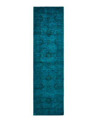 Contemporary Overyed Wool Hand Knotted Blue Runner 2' 7" x 10' 2"