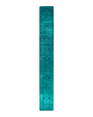 Contemporary Overyed Wool Hand Knotted Blue Runner 2' 7" x 18' 8"
