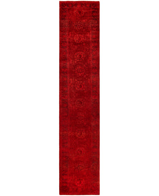 Contemporary Overdyed Wool Hand Knotted Red Runner 2' 7" x 12' 10"